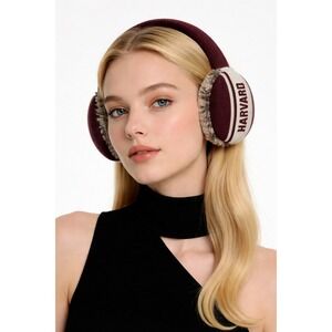 Harvard University Knit Earmuffs Maroon Faux Fur Lined Veritas Crest